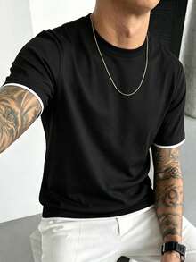 Men's Summer Versatile Casual Minimalist Print Crew Neck Short Sleeve T-Shirt - Black - View 3