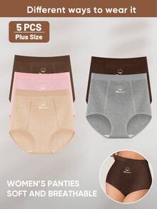 5pcs Women's Mid-High Waist Panties, Daily Triangle Briefs, Minimalist Style, Breathable And Skin-Friendly - Multicolor - View 5