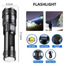 Potentes linternas LED P70, luzáctica ultrabrillante, focos de emergencia, luz con zoom telescópico, batería incorporada, 5000LM - láser blanco - Ver 4