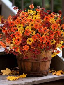 3 Bundles Artificial Autumn Plants Flowers, Outdoor Decor, Silk-Like Colorful Daisies, UV Resistant, Realistic Non-Fading, Suitable For Front Door, Porch, Patio, Yard, Balcony Autumn Decoration - Multicolor - View 2
