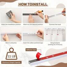Adhesive Curtain Track For Smooth Ceiling Or Wall - Ceiling Curtain Track, Curtain Rod, Ceiling And Wall Installation, Window, Shower Curtain, RV, Dorm, Adhesive Curtain Rod (Non-Flexible), Length Can Be Spliced And Cut - 1PC - View 12