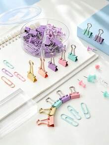72pcs Multi-Function Paper Clips, Long Tail Clips, I-Type Steel Nails, Swan Tail Clips Combination Set, Folder Clips And Paper Clips Set, Divider Storage Box Folder Tool Kit Suitable For Office And Study Use, Notebook, Documents, School And Home Stationery Storage, Essential For Back To School Season - Multicolor - View 2