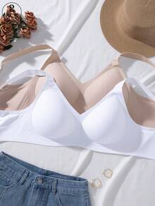 2pcs Jelly Glue Wire-Free Plus Size Bra With Adjustable Wide Strap, Seamless Back Closure With 4-Row Hooks For Enhanced Support And Cup Stability, Suitable For Commuting, Daily Wear, Home, Sports And Multiple Occasions, Plus Size Women's Bra - Multicolor - View 4