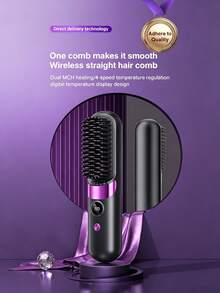 Wireless Straightening Comb, Portable Negative Ion Hair Brush, Rechargeable Straight & Curl Styling Comb, Smart Temperature Control With Digital Display, Anti-Scald & Hair Protection, Voluminous High Crown, Airy Bangs, Mini Travel Portable, Unisex - Multicolor - View 3