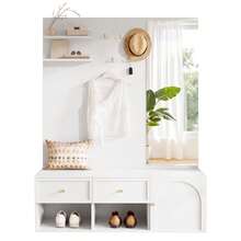 Portemanteau Mural Blanc avec Etagères - Blanc - Voir 11