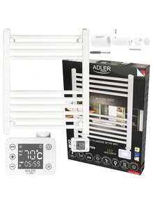 Adler Bathroom Heater, Towel Warmer, Heated Towel Rail, Ladder Radiator - 400W, 10 Heating Bars, 2 Heat Modes, LED Touch Panel, 24H Timer, IP24, Glycol-Filled, White - EU E Type Plug(220-240V) - View 1