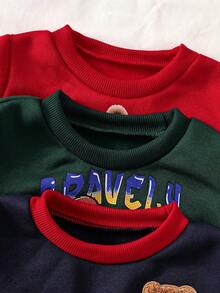 3pcs/Set Cute Casual Knitted Baby Boy Cartoon Pattern Long Sleeve Sweatshirt Autumn/Winter - Multicolor - View 4