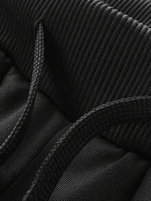 Conjunto de 2 piezas de chaqueta con capucha de apertura frontal y pantalones casuales para hombre, múltiples bolsillos prácticos, forro de felpa, adecuado para uso casual diario en invierno - Negro - Ver 9