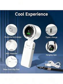 AOYI Portable High-Speed Turbo Fan, Foldable Handheld Fan, 800mAh Rechargeable Battery, 5-Speed Wind, Strong Breeze For Summer Travel, Beach, Vacation, Commute, Outdoor, Camping, Picnic, Fishing, LED Display, Includes Random Lanyard - Handheld - View 10