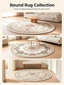 1pc Chenille Jacquard Round Area Rug, French Country Style Home Carpet, Polyester Fabric Surface, Non-Slip Dotted Bottom, Suitable For Living Room And Bedroom Decoration, Lightweight And Thin, All-Season Use, Easy To Fold And Store, Convenient To Clean - Multicolor - View 12