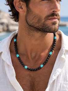 diffone Fashion Handmade 6mm Stone Bead Vintage Men's Short Beaded Necklace Party Jewelry - Men's Beaded Short Necklace - View 6