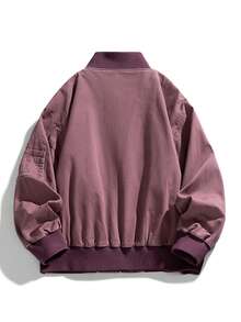 American Retro Baseball Collar Workwear Jacket Denim Fashion Streetwear Outfit Unisex Spring/Autumn - Burgundy - View 4