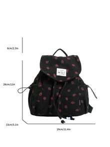 Dedoo Mochila de pana con cordón, bolsillos laterales con cordón de cuentas, gran capacidad, mochila escolar, mochila universitaria de campus, mochila de estilo retro dulce para campus - Negro - Ver 4