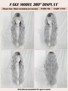 NAMM 30 Inch Light Grey Long Body Wave Wig For Women, Gorgeous Fluffy Synthetic Costume Wig WithBangs-Dark Roots Natural Synthetic Heat Resistant Fiber Hair Suitable For Fashion Girls Daily,Anime Or Costume Cosplay Decoration, Halloween - Multicolor - View 5