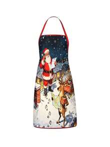 4Pcs Funny Santa Reindeer Scene Print Christmas Kitchen Baking Aprons SetHumorous Christmas Apron Set Of 4, Santa & Reindeer Daily Life Pattern Kitchen Aprons, Festive Holiday Cooking Baking Wear For Christmas Party Decorations Novelty Gift - Multicolor - View 6
