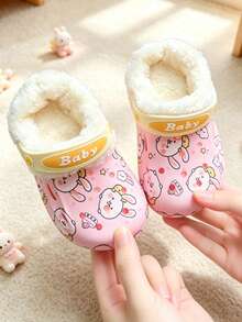 New Cartoon Dinosaur & Rabbit Decor Home Slippers, Suitable For Boys & Girls Daily Indoor Wear, Soft & Warm Lining - Baby Pink - View 4