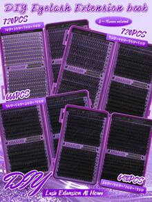 720/666/648/180 Clusters D Curl Single Strand False Eyelashes, Large Capacity, Suitable For Beginners, Long-Lasting Thick And Fluffy, Big Eye Makeup, Classic Realistic Bundled False Eyelashes, Includes Adhesive, Sealer, Tweezers, Brush - Purple - View 11