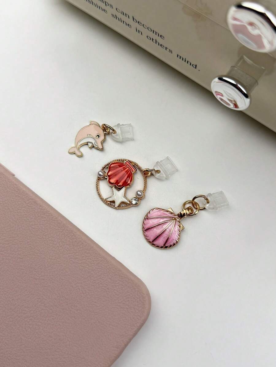 2 buah Sumbat Debu Liontin Cangkang Merah Muda Manis, Paduan Premium Liontin Cangkang Lumba-lumba, Bintang Laut, Mutiara, Sumbat Debu Ponsel, Sumbat Debu Lubang Earphone Ponsel Universal yang Sederhana dan Praktis, Sumbat Debu Tahan Air - MultiWarna - View 1