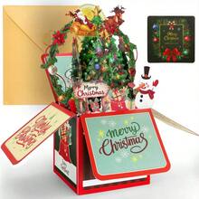 1pc,Christmas Pop-Up Three-Dimensional Box, Christmas Greeting Card With A Note Card And Envelope Atmosphere Scene Setting Props Gift - Multiple Styles - View 5