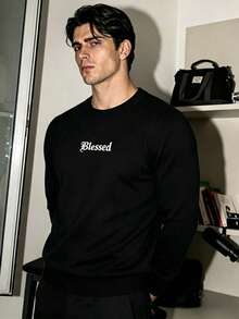 ALTZTAR Men's Embroidered Solid Color Crew Neck Long Sleeve Sweater - Black - View 1