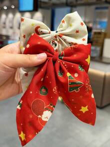 4pcs Kids Christmas Printed Ribbon Bow Hair Clips, Alligator Hair Clips With Snowflake, Christmas Tree, Santa Claus Designs, Festive Color Palette, Suitable For Girls' Christmas Party And Holiday Outings, Secure Grip, Anti-Slip, Half-Up Hair And Flyaway Hair Top Clips - Multicolor - View 3
