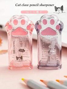 1pc Plastic Cat Paw Pencil Sharpener, Manual Operation, No Battery Required, Suitable For School And Office Stationery, Back To School Season - A - View 3