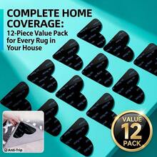 4/8/12pcs Rug Grippers Non Slip For Area Rugs, Strong Adhesive Corner Grips Prevent Rug Sliding And Curling, Reusable Washable Carpet Tape For Hardwood Floors, Tile Floors, Pet Friendly And Robot Vacuum - Black - View 10
