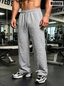 Men's Heather Grey Wide Leg Sweatpants, Drawstring Elastic Waist, Soft Fabric, Relaxed Fit For Gym Workouts, Fitness Training & Casual Daily Wear - Grey - View 2