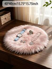 1pc Grey Long Plush Small Round Decorative Rug, Round Faux Fur Sheepskin Carpet, Fluffy Machine Washable Small Rug, Suitable For Nail Table, Fluffy Carpet, Cosmetic Display Decoration Small Round, Various Photo Props Decoration, Home Decor Simple Ins Style Decorative Rug, All Season Use - Pink - View 11