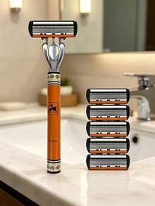 Men's Manual Shaving Kit - Ultra-Sharp 6-Blade, Replaceable Razor Head, Ergonomic Handle Design, Perfect Gift For Father's Day And Birthday, Reusable With Replacement Blades, Essential For Precise And Smooth Shaving (Gift Box Not Included), Halloween, Christmas - Multi-color - View 5