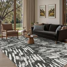 Latte&Fog Alfombras de 153 x 215 cm para Sala de Estar y Dormitorio,Moderna Abstracta Lavable, de Pelo bajo Antideslizante Estilo Boho para Sala de Estar, Oficina, Dormitorio(Negro 5x7ft) - Gris Oscuro - Ver 8