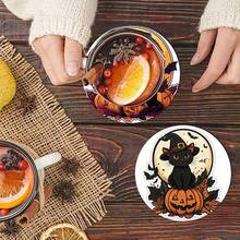 6pcs/Set Or 420pcs/70sets Halloween Series Full Moon Witch Hat Black Cat Pattern Printed Beverage Coasters, 10cm/2mm Thick Rubber Soft Bottom Round Absorbent Rubber Beverage Coasters, Soft Rubber Backing, Decorative Coasters, Suitable For Cups, Home Kitchen Dining Table Decoration Mats, Decorative Coasters, Kitchen Decoration, Dining Table Decoration - Multicolor - View 4