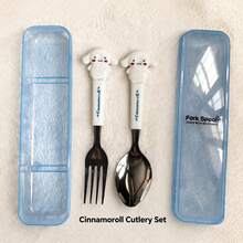 Boxed Random Sanrio Cartoon 2-Piece Stainless Steel Travel Cutlery Set - Portable Fork And Spoon Set, Random Packaging Box, Random Fork Style - Multicolor - View 8