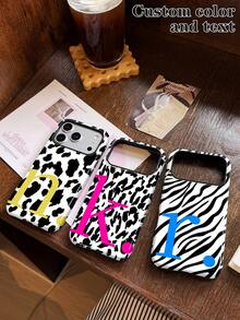 1 Peça Capa de Telefone Personalizada com Estampa de Leopardo e Letra Personalizada, Estilo Celebridade, Presente de Aniversário, Presente do Dia dos Namorados, Presente de Aniversário, Presente de Casamento, Presente do Dia das Mães, Presente do Dia dos Pais, Presente para Melhor Amigo, Presente para Mãe/Pai, Presente para Namorado, Presente para Namorada, Capa Rígida com Filme Brilhante 2 em 1 de Cobertura Total Compatível com iPhone 11/12/13/14/15/16/17 Pro Max - Multicolorido - Visão 1