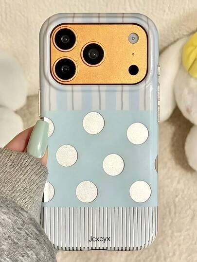 Minimalist Stylish Polka Dot Stripe Splice Phone Case Compatible With IPhone 17 Pro Max 17 Pro 17 16 Pro Max 16 Pro 16 15 Pro Max 15 Pro 14 Pro Max 14 15 14 13 12 Lovely Phone Back Case