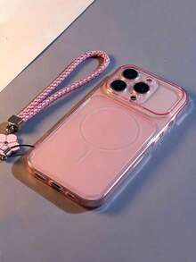 Luxury Ultra-Thin Transparent Pink Soft Matte Phone Case, Large Window Instant Transformation 17 Pro Max Phone Case, Equipped With Clover Wrist Strap Accessory, Compatible With IPhone 17 Pro Max, 17 Pro, 17, 16 Pro Max, 16, 15 Pro, 14, 13, 12, 11 And More Models. Precise Camera Protection Cutout Design, Anti-Drop Shockproof Protective Cover - Pink - View 3