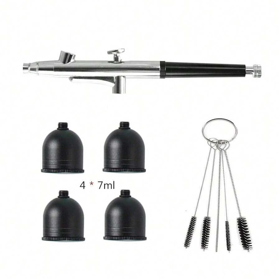 Pistola de aerógrafo portátil con parada automática de 0.3 mm ajustable para pintura corporal, modelos, uñas - Negro - Ver 1