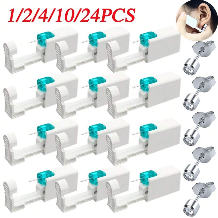 1/2/4/10/24PCS Disposable Ear Piercing Gun With Built-In 4mm Earring Studs, Hypoallergenic Ear Piercing Kit