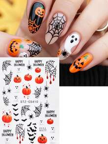 2pcs Cute Ghost Pumpkin Halloween Nail Stickers, Spider Web Spider Bat Horror Design Nail Decals, Suitable For Trick Or Treat Party Nail Decoration, Women Girls Nail Art Supplies - Multicolor - View 4