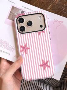 1pc Summer Vacation Fresh Style Pink Classic Striped Starfish Pattern Design, Phone 17 Pro Max Phone Case, Compatible With Phone 16 Pro Max, 15 Pro Max, 14 Pro Max, High-End Fashionable And Fun Phone Case, Compatible With 11/12/13/14/15/16 Pro Max Plus, Elegant Design Suitable For Men And Women, Perfect Gift For Friends, Besties On Holidays, Birthdays, Daily Life, Anniversaries! - Multicolor - View 1