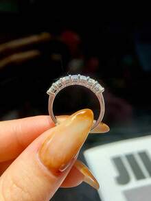 CENLEAR 1pc Moissanite Engagement Wedding Ring S925 Sterling Silver Diamond Tester Passed Eternal Promise Style Luxury Jewelry Gift - Silver (0.1ct*7) - View 3