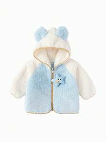 Balabala Infant Fleece Lined Winter Coat, Thick Warm Cold-Proof Jacket - Blue and White - View 1