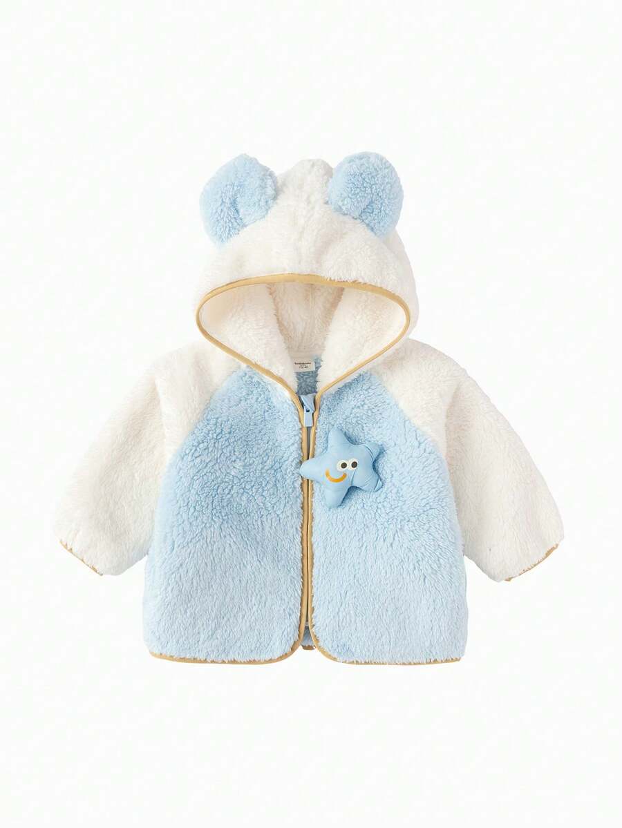 Balabala Infant Fleece Lined Winter Coat, Thick Warm Cold-Proof Jacket - Blue and White - View 1