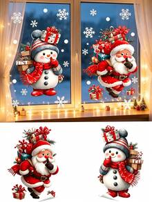 36pcs/2sets Christmas Window Stickers, Fun Santa Claus & Snowman Snowflake Window Decals, Window Home Decor, Party Holiday Gift, Christmas Party, Reusable Indoor Home Christmas Winter Party Decoration - Multiple Styles - View 2