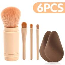 5/6/8PCS Large Brown Makeup Sponge & 4-In-1 Makeup Brush Set, Latex-Free, Wet & Dry Use, Flawless Foundation Application - Multicolor - View 13