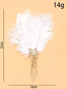 1pc Vintage Gatsby Party Evening Feather Hair Clip Comb, Rhinestone Tassel Decorated Hair Pin, Women's Party Costume Headpiece - FJ2924 - View 5