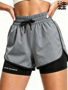 mulinsen Women's Casual Versatile Solid Color Loose Shorts, Summer Sports 2 In 1 Running Fitness Training Athletic Shorts - Light Grey - View 4
