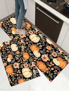 1/2pcs Autumn Thanksgiving Multi-Color Pumpkin Pattern Door Mat, Outdoor Welcome Mat, Carpet, Autumn Floor Mat, Thanksgiving Front Door Mat - Multicolor - View 5