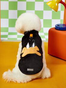 LOONEY TUNES X PETSIN 1件刺绣黑色鸭子宠物猫狗通用黑色带防滑扣毛绒保暖舒适无袖防滑外套 - 黑色 - 查看 7