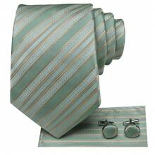 Mint Green Striped Necktie Pocket Square Cufflinks Tie Clip 4pcs Kit For Summer Patio Wedding & Backyard Cocktail Gathering - Mint Green - View 2